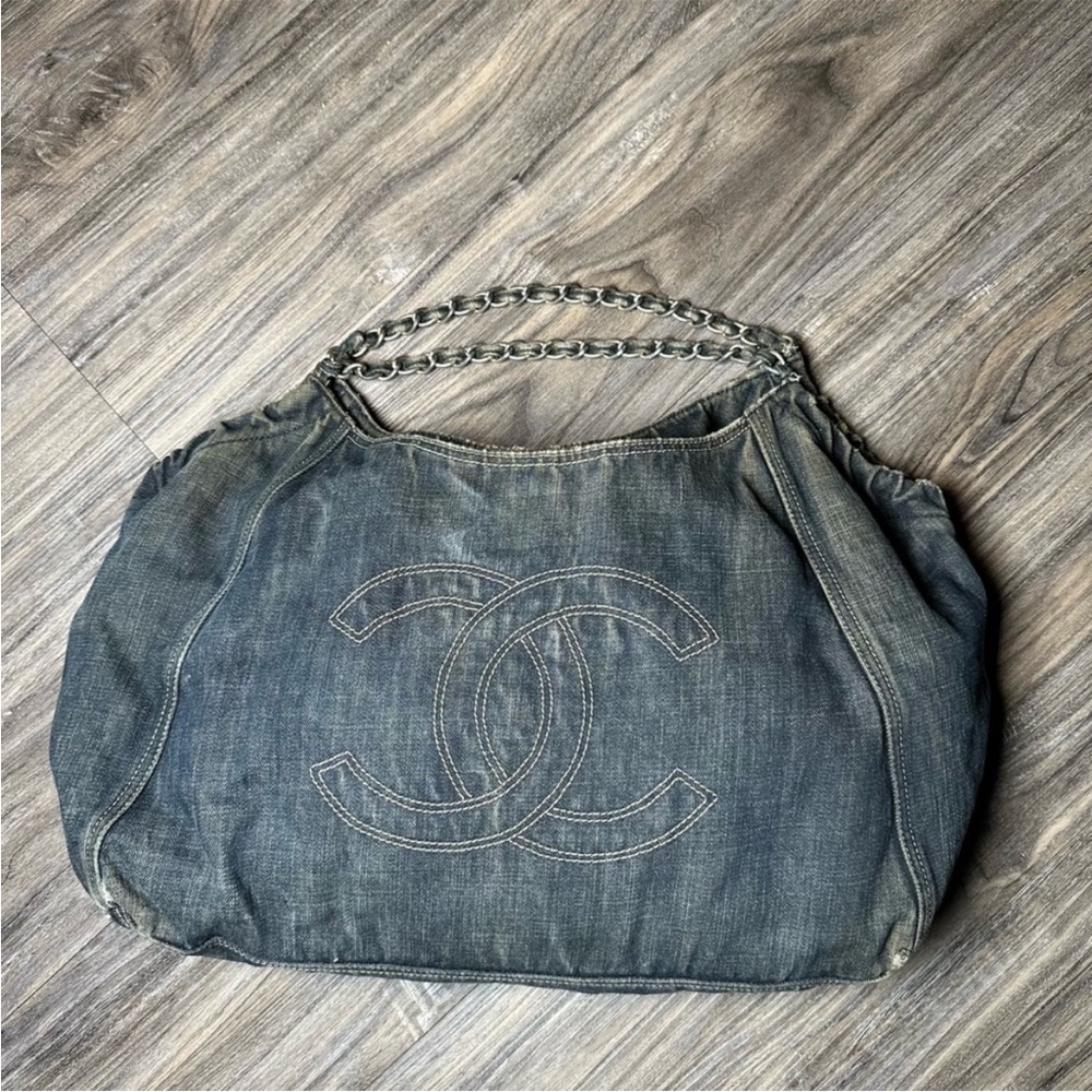 AUTHENTIC CHANEL Denim Jean Tote Bag Coco Cabas
